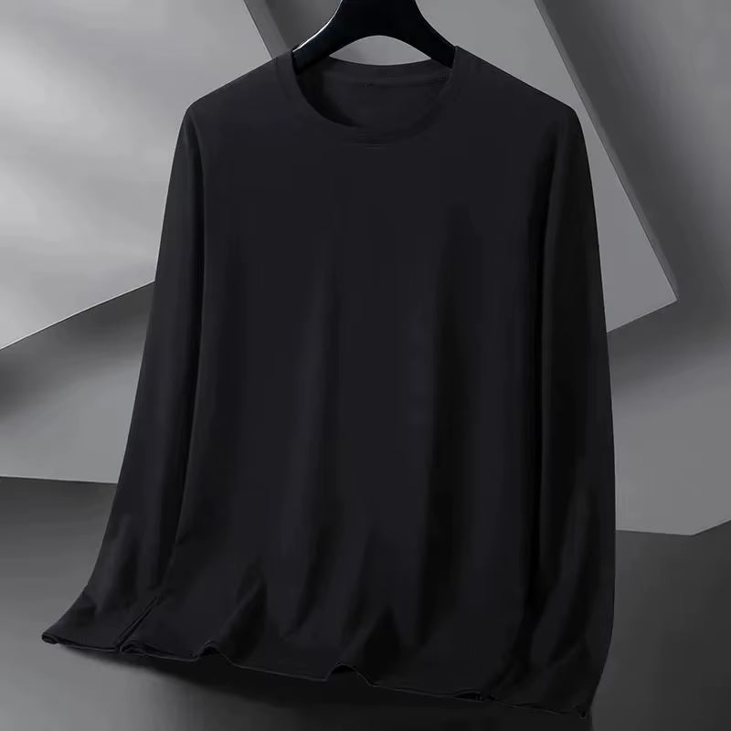 Casual Sporty Men'S Long Sleeve Crew Neck T-Shirt Trendy All-Match Solid Color Loose Fit Autumn Top plus Size Comfortable Base S
